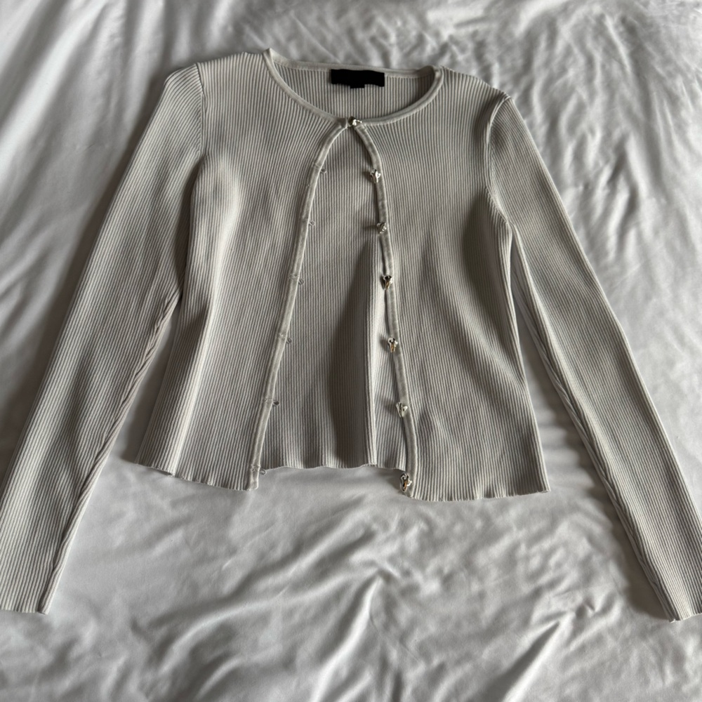 Elegant Cream Ribbed Button-Up Top